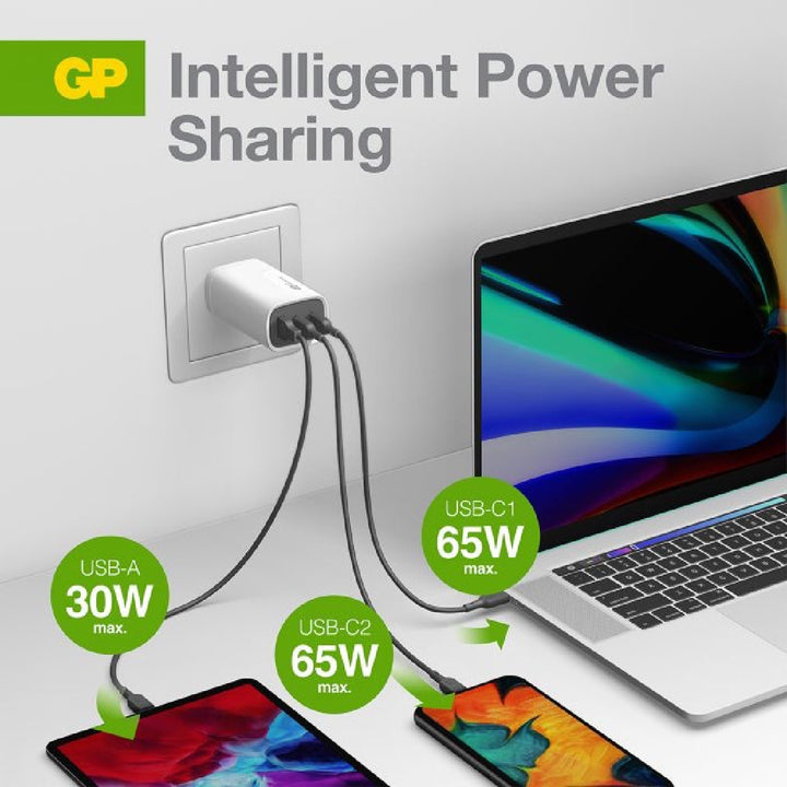 Väggladdare GP GaN PD 65W med tre uttag
