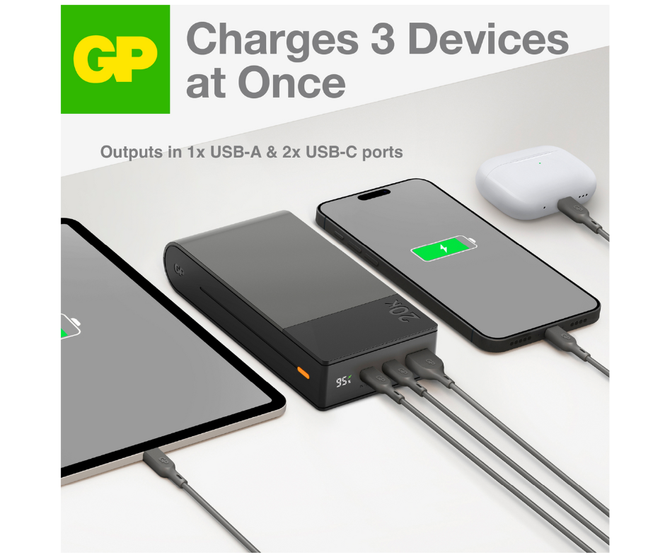 GP Powerbank M2+ med 20.000 mAh - Grå