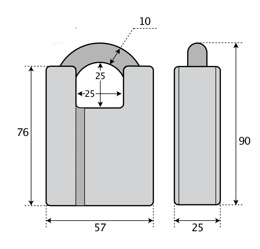 Hänglås ABLOY PL342/25 Klass 3 - Teknisk ritning med mått