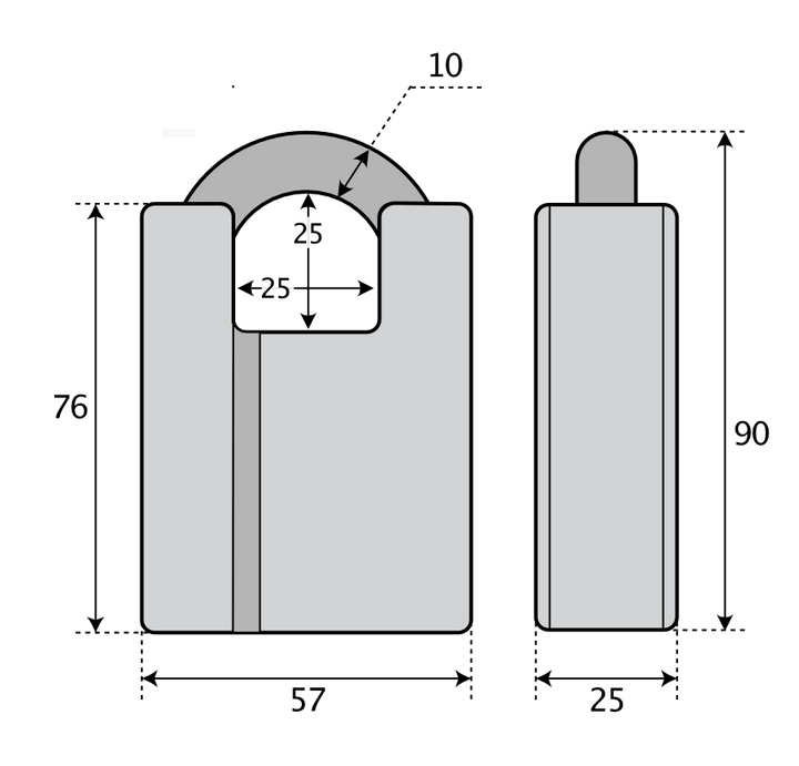 Hänglås ABLOY PL342/25 Klass 3 - Teknisk ritning med mått
