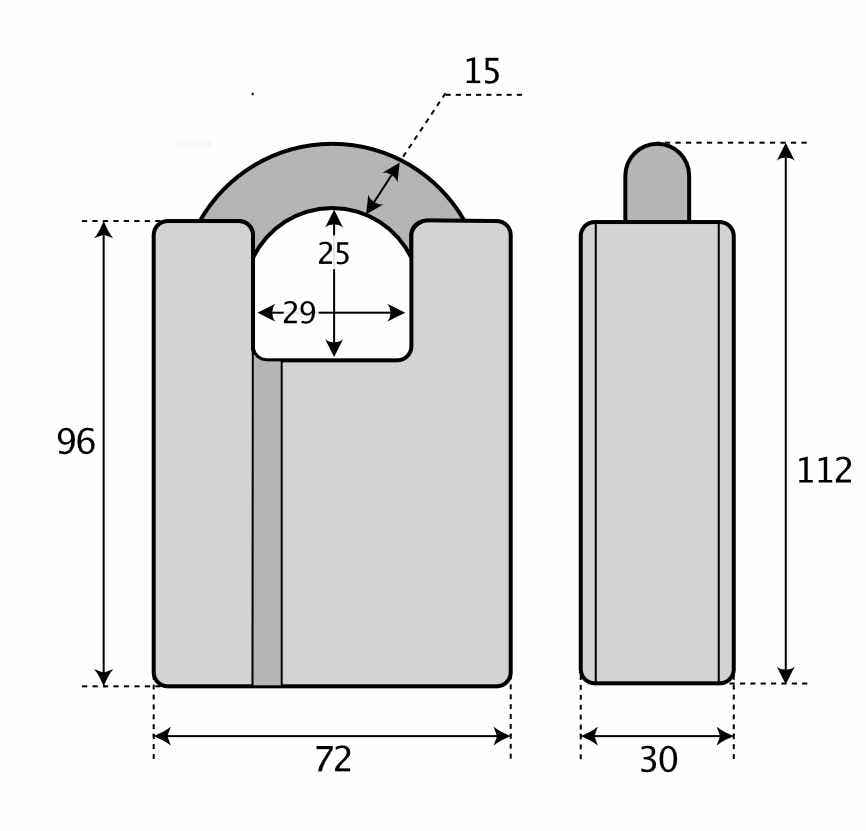  Hänglås ABLOY PL362 Klass 5 med Protec2 låsning - Ritning med mått
