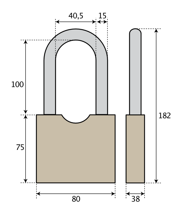 Hänglås ABUS Rock 83/80 HB100 Klass 4 för oval låscylinder - Ritning med mått