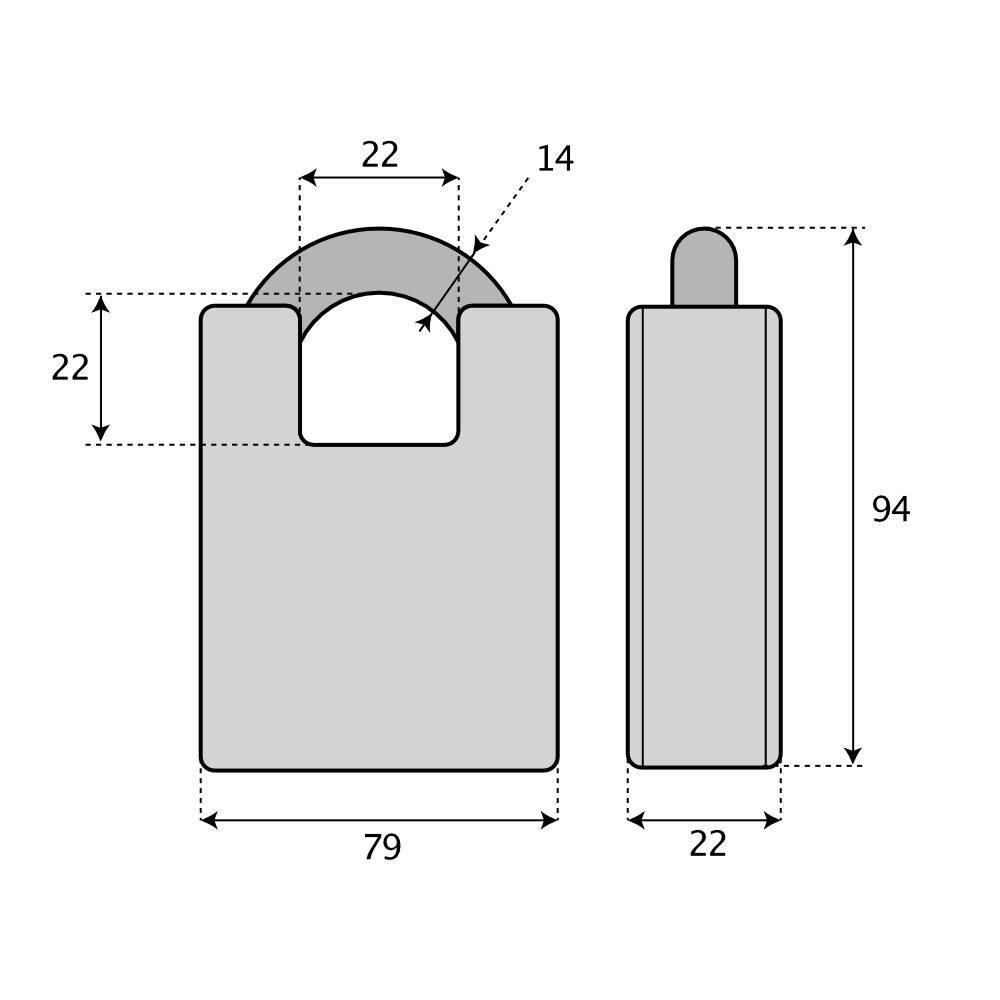 Hänglås ABUS Granit 37RK/80 Klass 4 - Teknisk ritning med mått