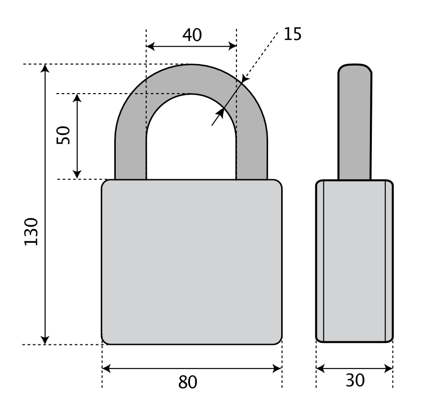Hänglås Anchor 840-4 HB50 - Teknisk ritning med mått