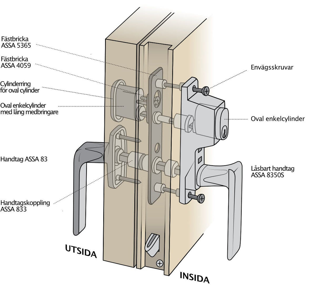 Låsbart handtag ASSA 8350-S till fönster, balkong- och altandörr med 7 mm sprint