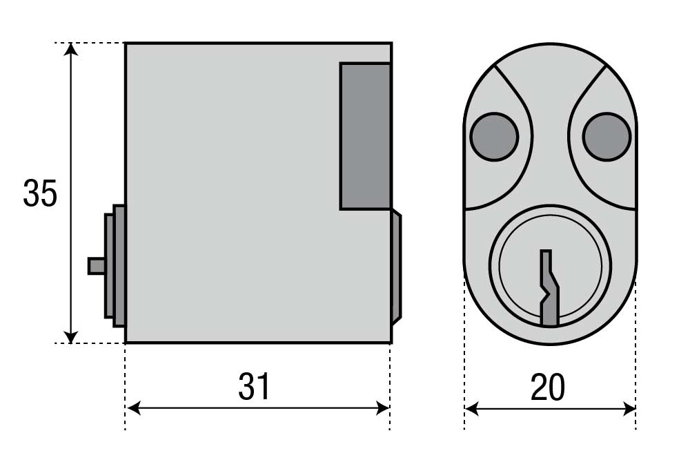 Oval dubbelcylinder ASSA 708 Nickel med lång medbringare utan kopieringsskydd