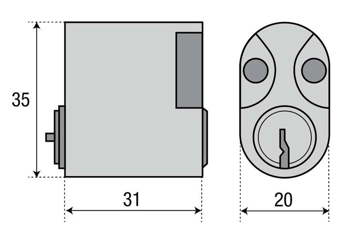 Oval dubbelcylinder ASSA 708 Nickel med lång medbringare utan kopieringsskydd