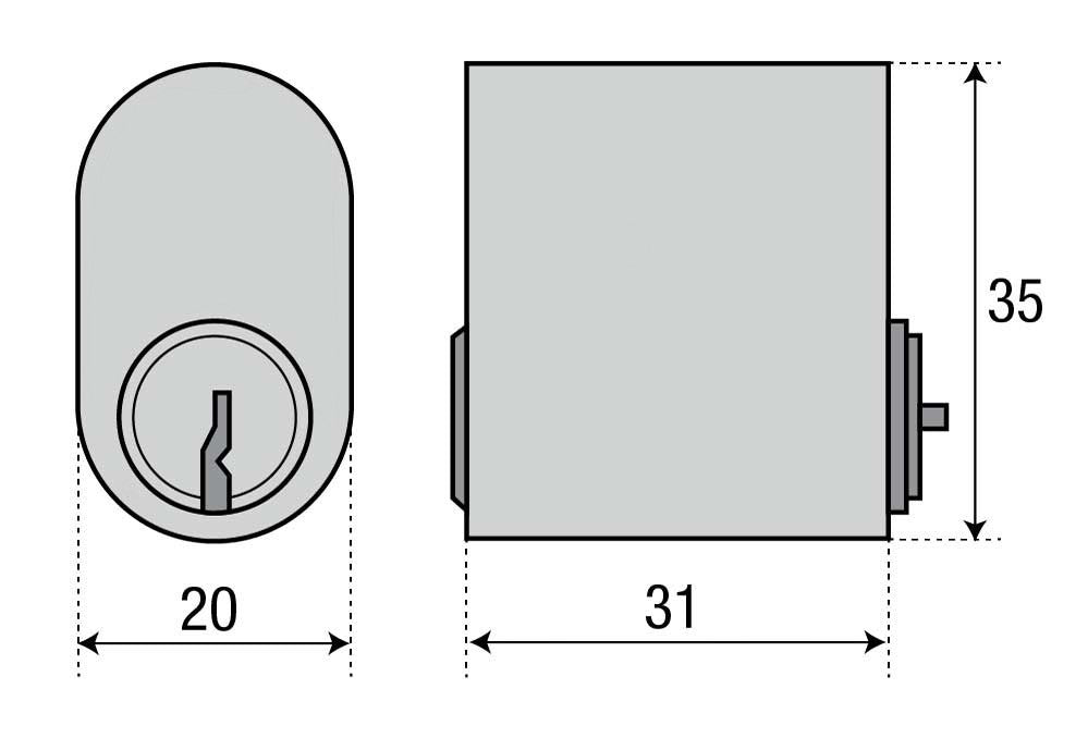 Oval dubbelcylinder ASSA 708 Nickel med lång medbringare utan kopieringsskydd – bild 3 – St George