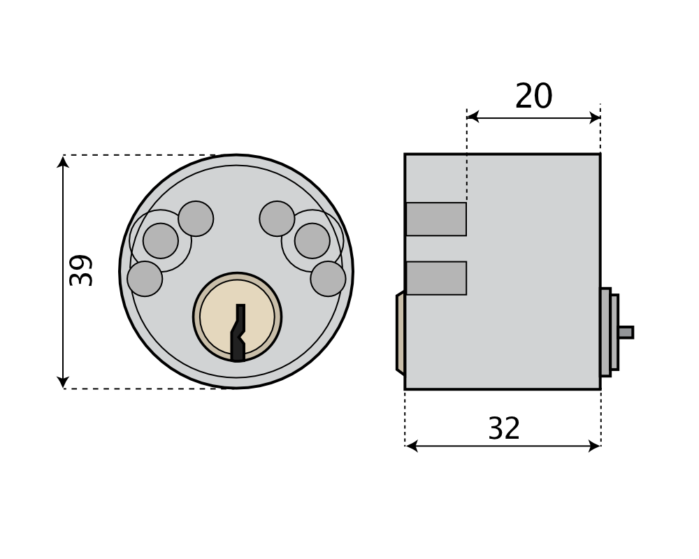 Rund enkelcylinder för insida ASSA Basic 1313 utan kopieringsskydd - Ritning med mått