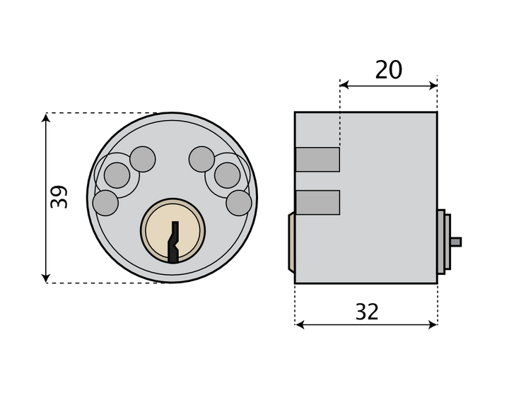 Rund säkerhetcylinder till insidan i låssystem ABUS Vitess