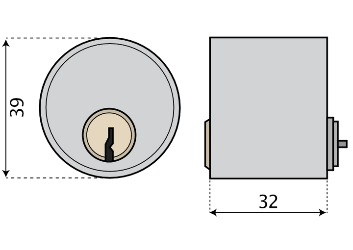 Rund enkelcylinder för utsidan ASSA d12 1211 - Ritning med mått