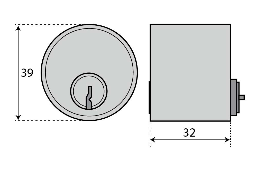 Rund dubbelcylinder för utsidan ASSA Basic 1312 utan kopieringsskydd - Ritning med mått
