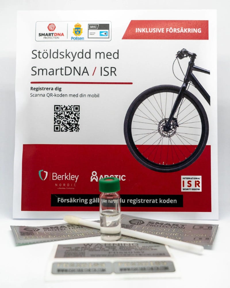 Stöldskyddsmärkning med försäkring Smart Protection ISR till cyklar, sparkcyklar, barnvagnar