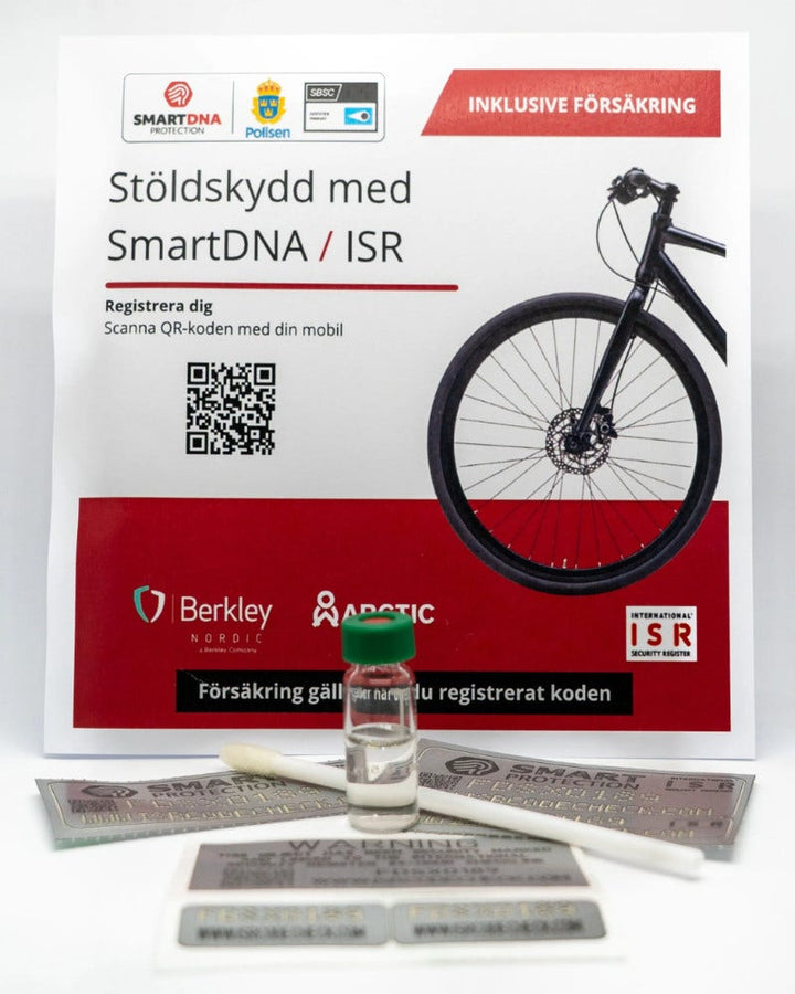 Stöldskyddsmärkning med försäkring Smart Protection ISR till cyklar, sparkcyklar, barnvagnar