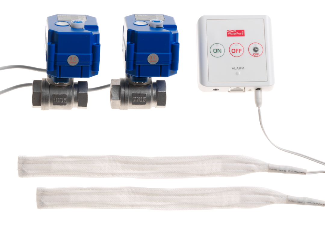 Läckagebrytare WaterFuse® Kök med centralenhet, två vattensensorer samt två vattenventiler - DN15