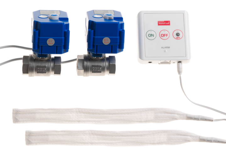 Läckagebrytare WaterFuse® Kök med centralenhet, två vattensensorer samt två vattenventiler - DN15