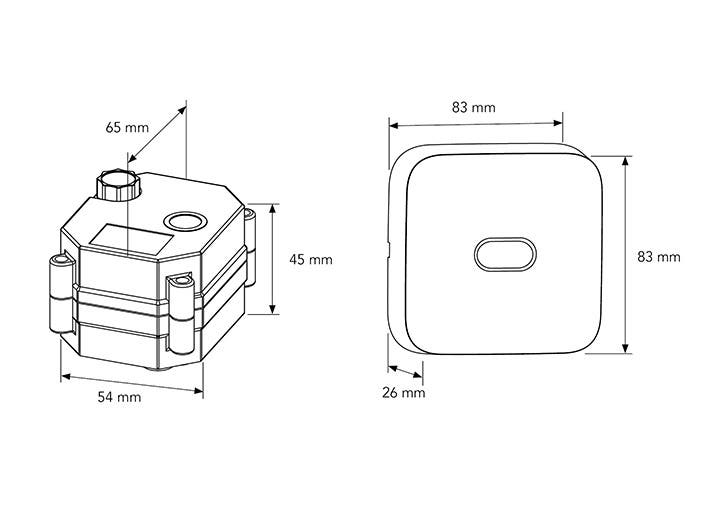 Läckagebrytare Vatette - Teknisk ritning med mått
