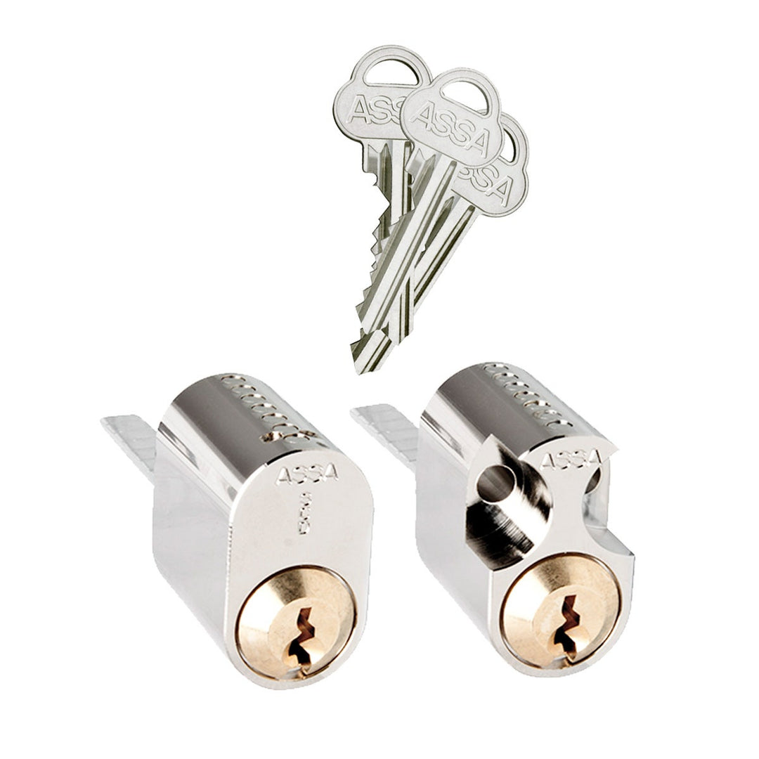 Oval dubbelcylinder ASSA 708 Nickel med lång medbringare utan kopieringsskydd