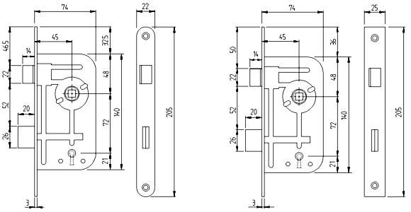 Låshus till Innerdörr ASSA 40C-45 med nyckel