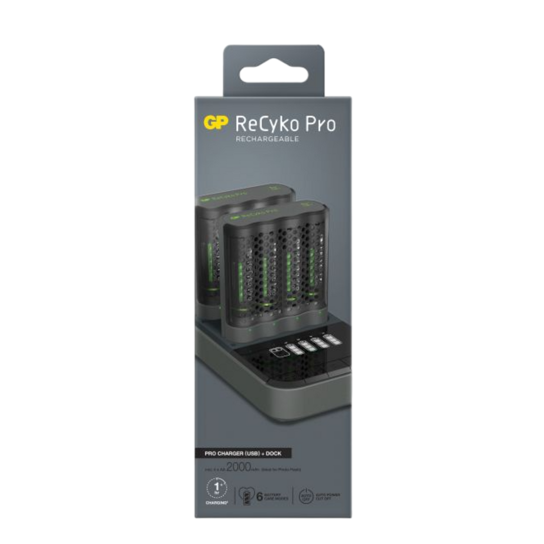 Laddstation M461 GP ReCyko Pro med 2 st batteriladdare och 8 st Photoflash-batterier