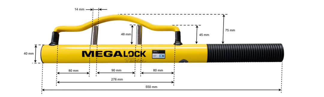 Rattkrycka MegaLock® Twin - Illustration med mått