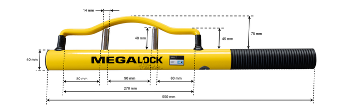 Rattkrycka MegaLock® Twin - Illustration med mått