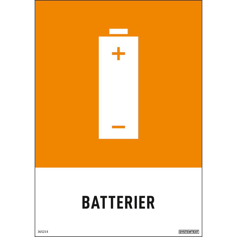 Miljödekal "Batterier" Systemtext - 210 x 297 mm