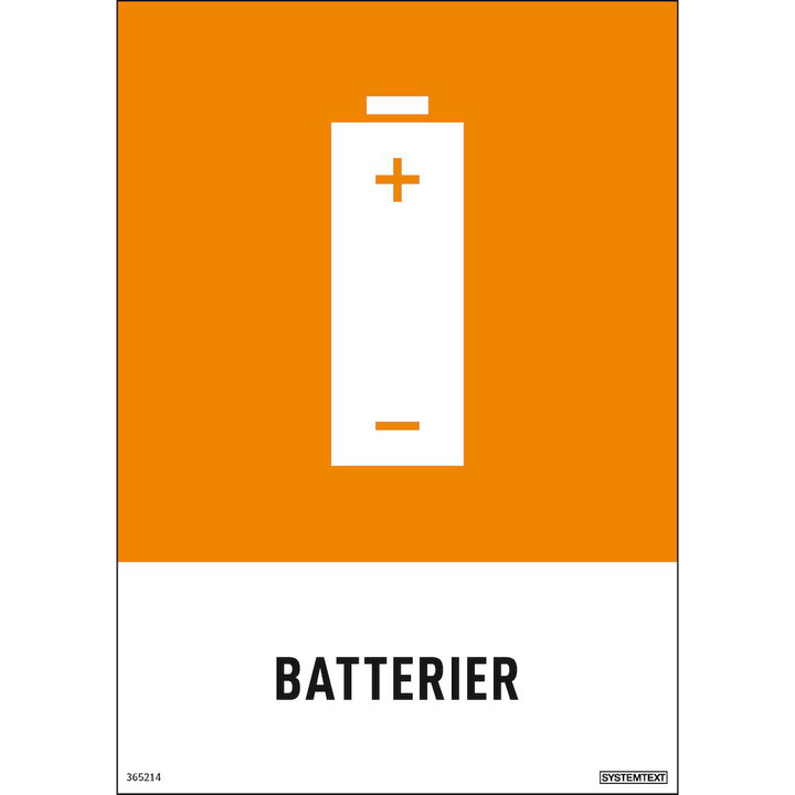 Miljödekal "Batterier" Systemtext - 210 x 297 mm