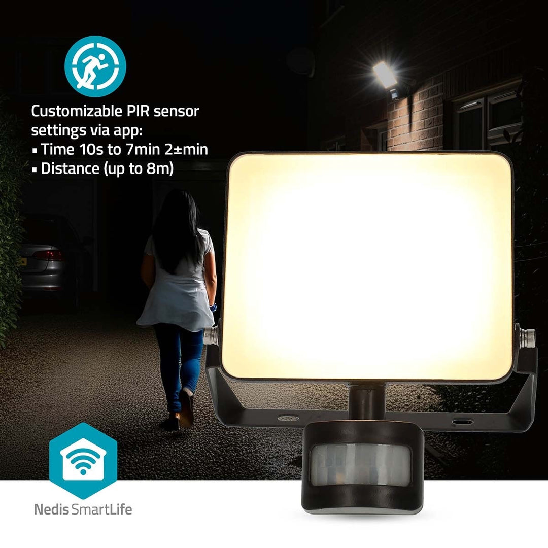 Strålkastare med rörelsedetektor för utomhusbruk med WiFi uppkoppling nedis Smartlife