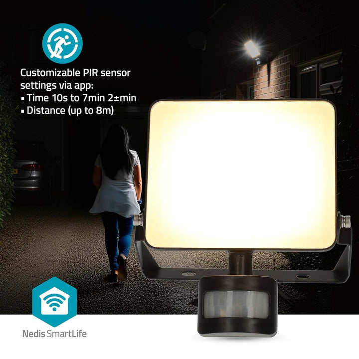 Strålkastare med rörelsedetektor för utomhusbruk med WiFi uppkoppling nedis Smartlife
