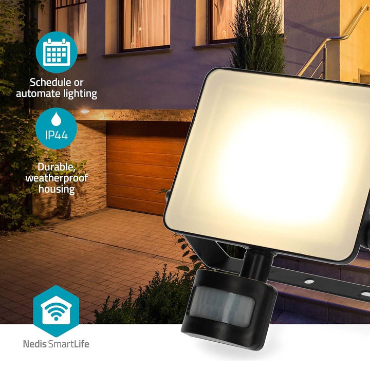 Strålkastare med rörelsedetektor för utomhusbruk med WiFi uppkoppling nedis Smartlife