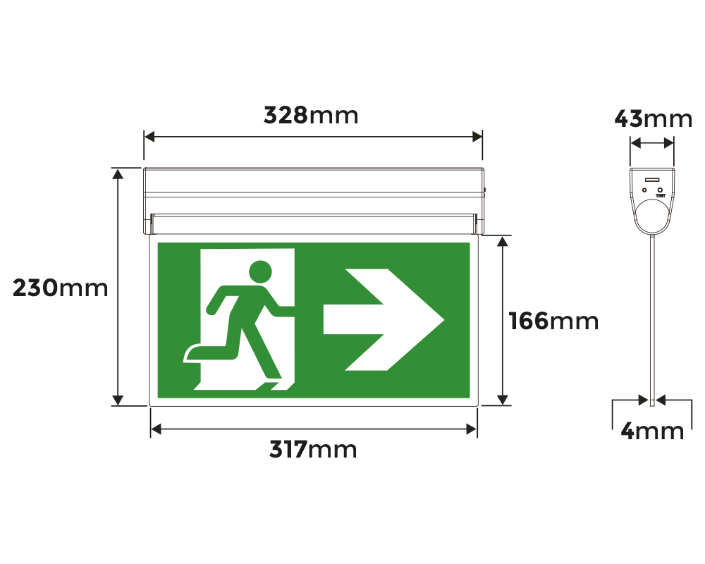 nödutrymningsarmatur LedoBas Vipp - Mätskiss