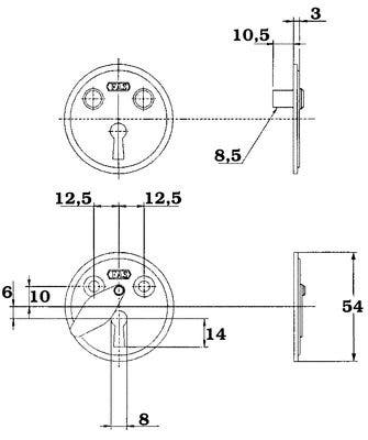 Godkänd nyckelskylt till 9-tillhållarlås ASSA 5301 - Teknisk ritning med mått