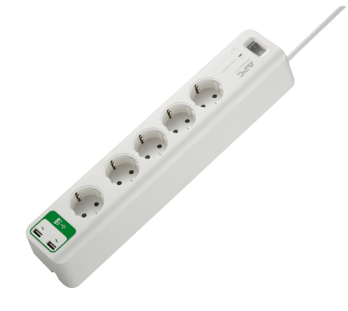 UTGÅTT - Överspänningsskydd APC Schneider 24.000 A med 5 uttag och 2 USB