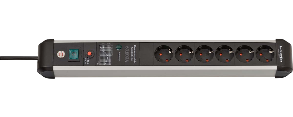 Överspänningsskydd Brennenstuhl Premium Protect Line 60.000A med 6 uttag och 2 USB