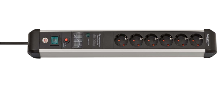 Överspänningsskydd Brennenstuhl Premium Protect Line 60.000A med 6 uttag och 2 USB