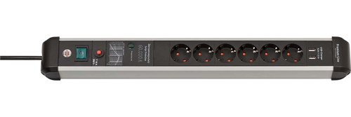 Överspänningsskydd Brennenstuhl Premium Protect Line 60.000A med 6 uttag och 2 USB