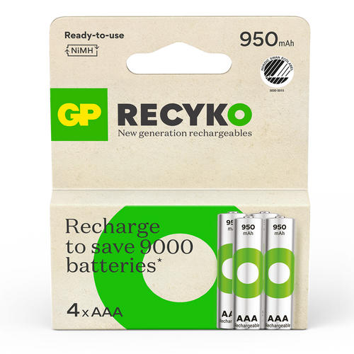 Uppladdningsbart batteri GP ReCyko AAA med 950 mAh - 4-pack