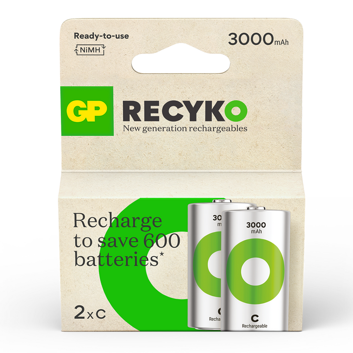 Uppladdningsbart batteri GP ReCyko C / LR14 med 3000 mAh - 2-pack