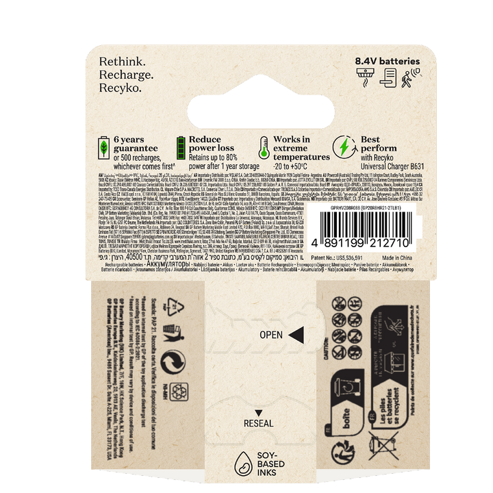 Uppladdningsbart batteri GP ReCyko 9V / 6F22 med 200 mAh