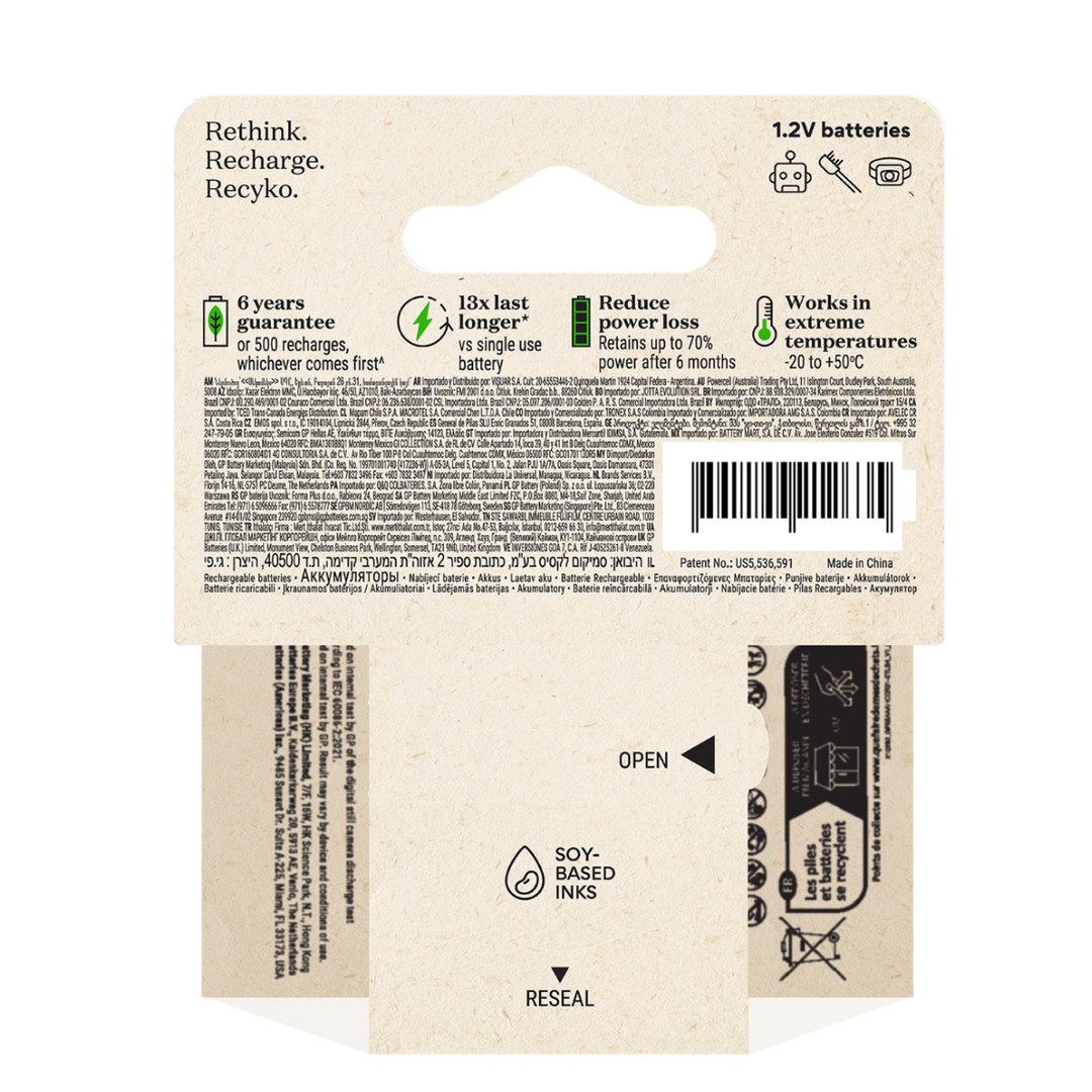 Uppladdningsbart batteri GP ReCyko AAA med 950 mAh - 4-pack