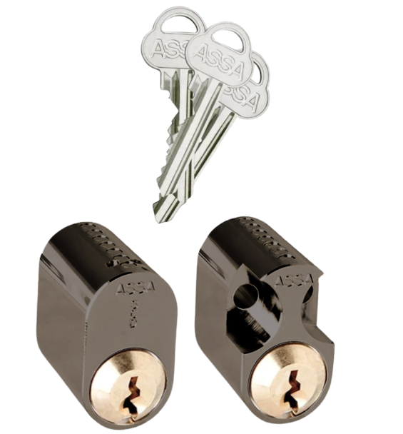 Oval dubbelcylinder ASSA 702 för ut- och insida - Brunoxid