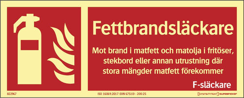 Färgefterlysande Brandskylt "Fettbrandsläckare" - Supernova®