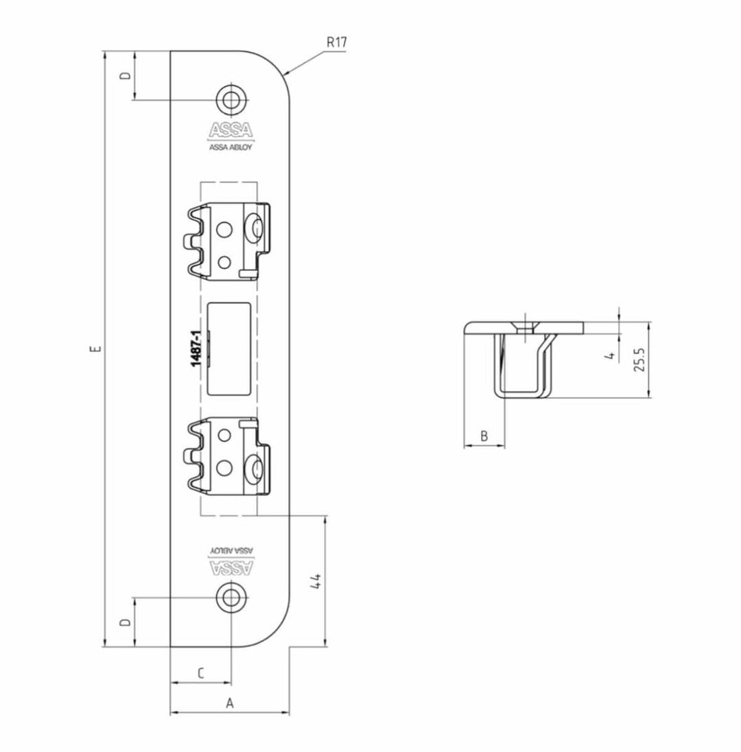 Godkänt slutbleck ASSA Connect 1487-1 Plant - Teknisk ritning med mått