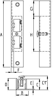 Slutbleck ASSA 2413 Vinkel- Teknisk ritning med mütt