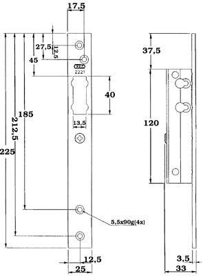 Slutbleck ASSA 2221 - Teknisk ritning med mått