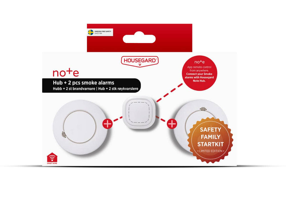Smart brandvarnaresystem Housegard Note Family - Startpaket med hub och två brandvarnare