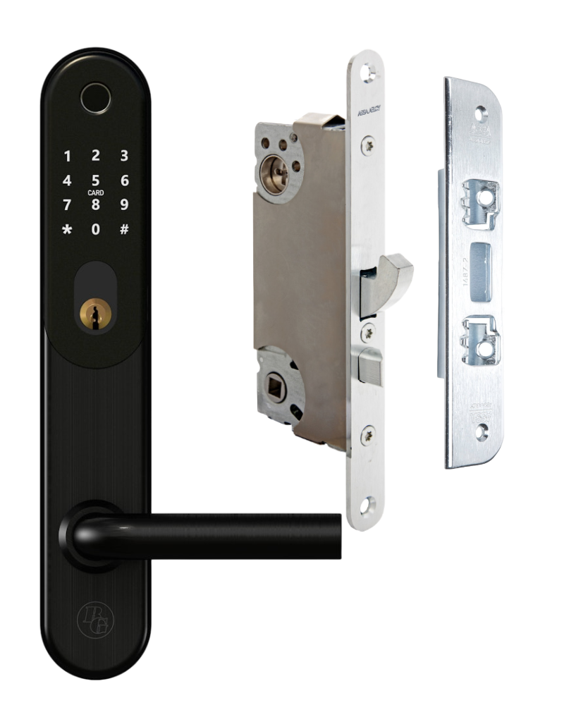 Komplett smart digitalt dörrlåspaket BG 5000 Svart med manuell regling