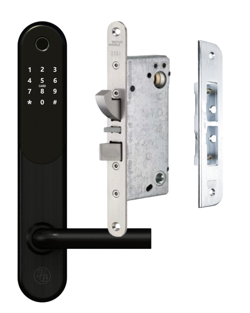 Komplett smart digitalt dörrlåspaket BG 5000 Svart med automatisk regling