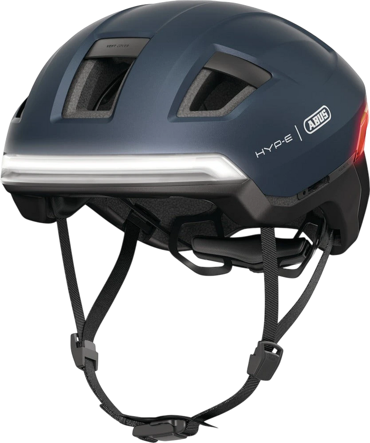 St George Security Store ABUS HYP-E midnight blue e-bike helmet with integrated front light and magnetic visor